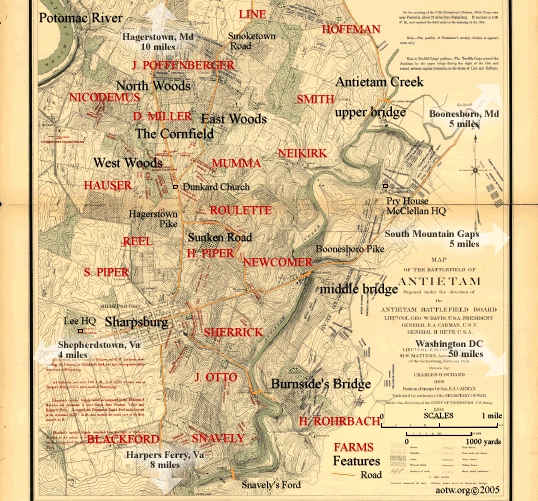 Map: Landmarks at Antietam